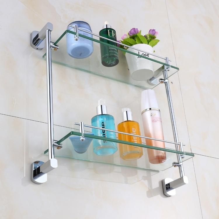 Bathroom Accessories Two Tier Bathroom Corner Double Glass Shelf