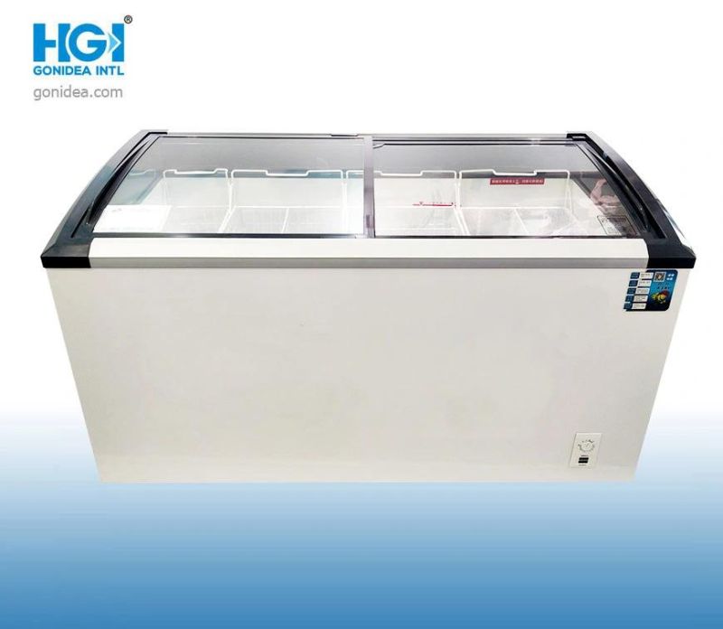 Commercial Curved Slidding Glass Ice Cream Chest Freezer Showcase 358L