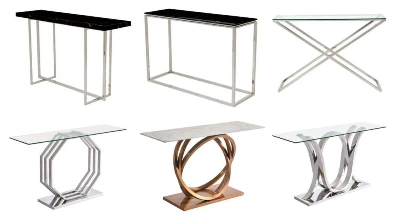 Stainless Steel Titanium Spiral Vertical Frame Console Table with Glass Top