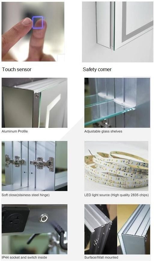 Wall Mounted Bathroom LED Aluminium Medicine Mirror Cabinet