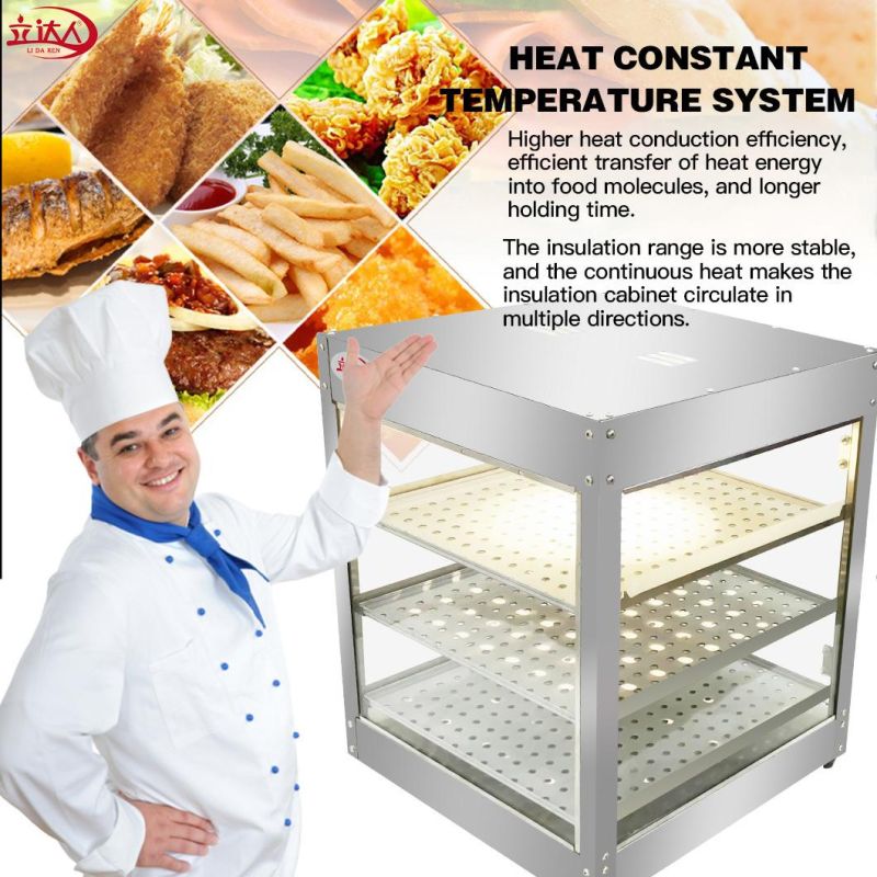 Restaurant Equipment Commercial Kfc Food Display Warmer / Warming Showcase / Fried Chicken Warmer Glass Display Kitchen Cabinets