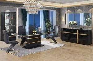 MDF Stainless Steel Dining Room Glass Dining Table Set and Chair Tempered Glass Desk Modern Home Furniture