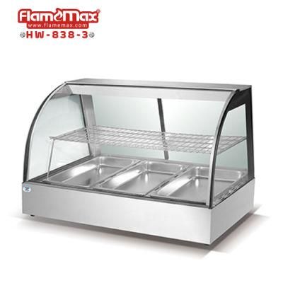 Food Warmer Showcase/Curved Glass Warming Displayer /Stainless Steel Warmer Hw-838-3