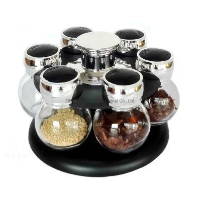 6ppcs Glass Spice Jar Shaker Set with Plastic Revolving Rack