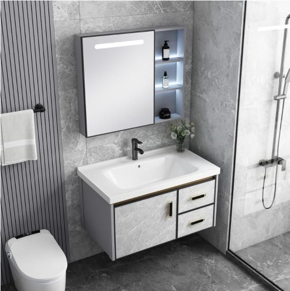 American Light Luxury Solid Wood Rock Board Bathroom Cabinet Combination Floor-Standing Glass Door Smart Mirror Hand Wash Basin