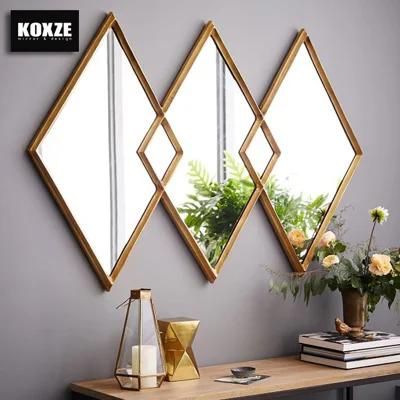 Overlaping Diamond Unique Gold Wall Metal Bathroom Mirror