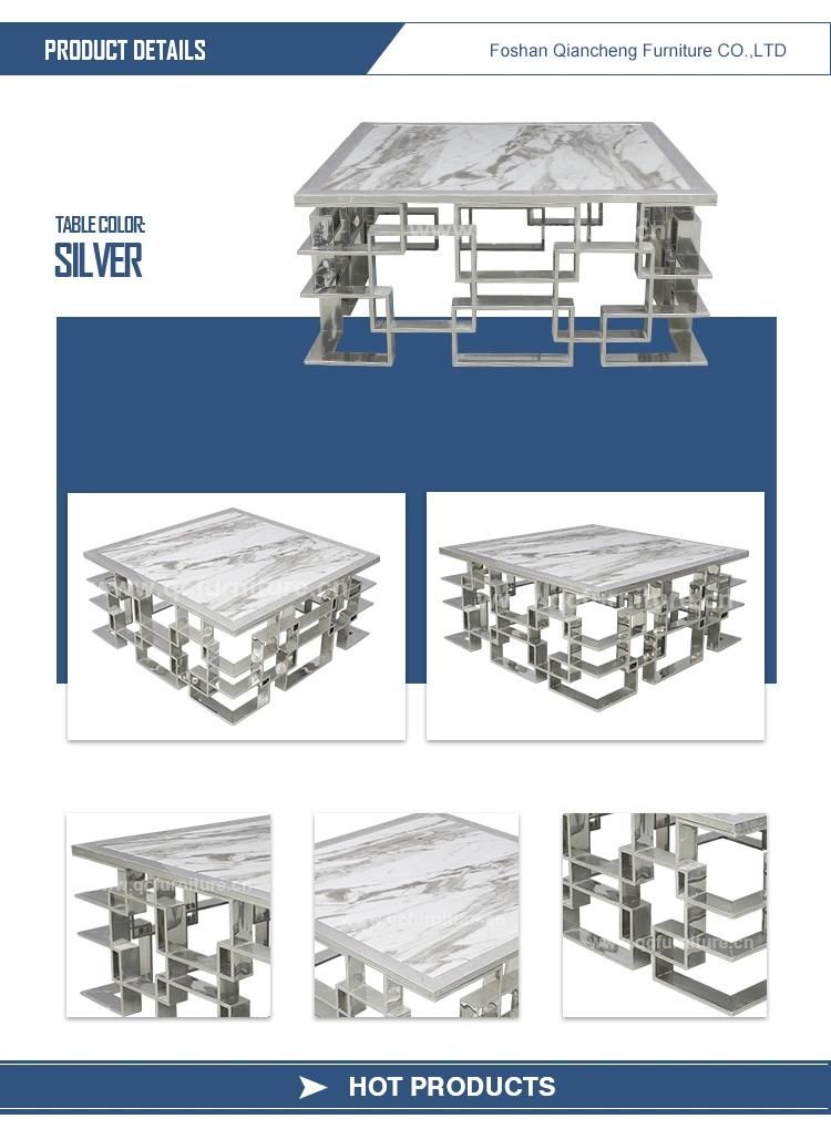 Interior Design Home Stable Structure Marble Coffee Tea Table with Stainless Steel in Living Room