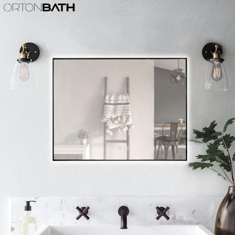 Ortonbath Full Length Smart Standing Gold Glass Light Mirror Bathroom Bath Makeup Mirror with LED Light Mirror