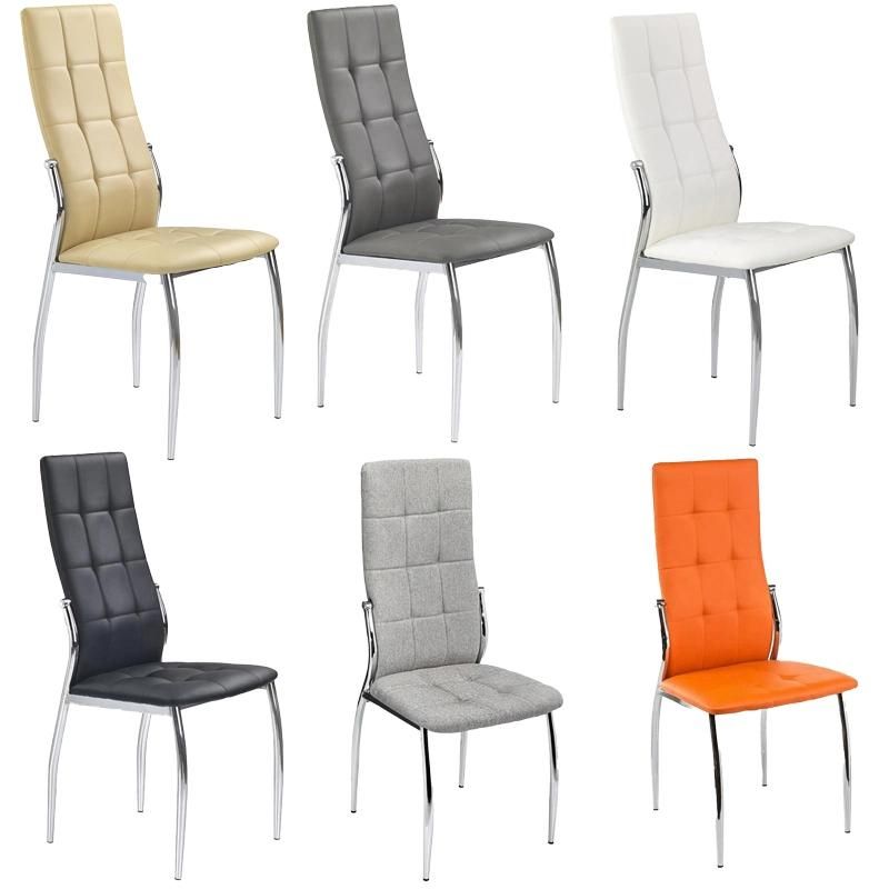 Modern Home Restaurant Wedding Furniture PU Leather and Chromed Leg Dining Chairs for Kitchen