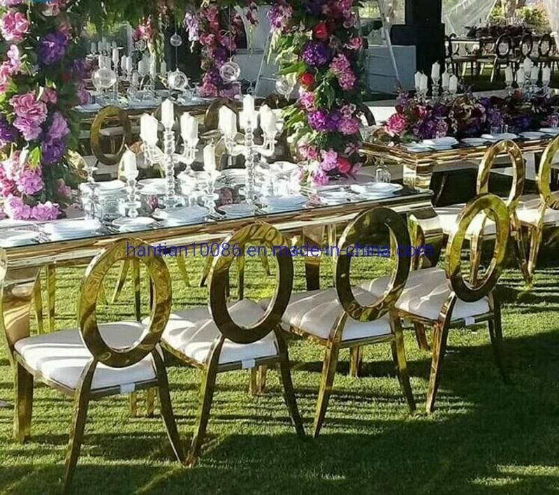 Latest China Manufacturer Dreamlike Gold Metal Frame Glass Wedding Dining Table for Events