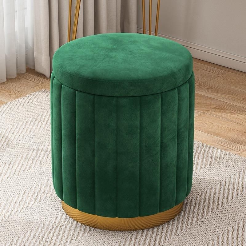 Gold Stainless Steel Base Round Velvet Ottoman Stool New Design Footstool for Home Bedroom Outdoor Furniture