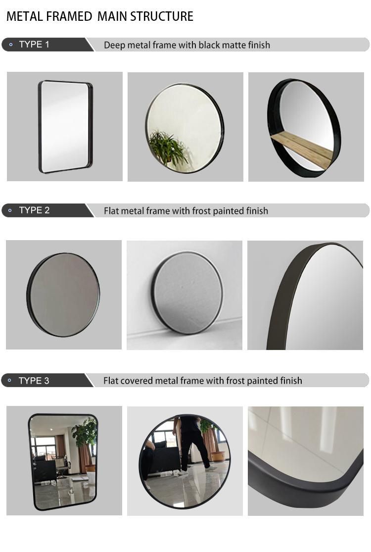 Jinghu Concise Design Wall Mount Metal Aluminum Alloy PS Framed Home Decor Bathroom Mirror