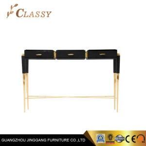 Hotel Luxury Black Painted Lacquer MDF Golden Stainless Steel Console Table