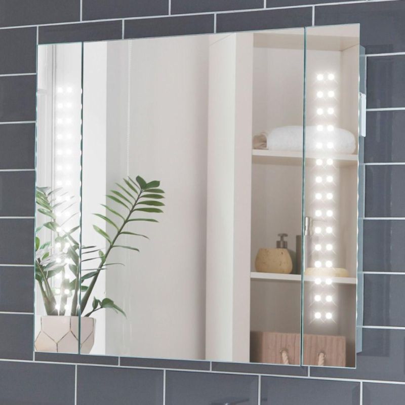 Chineses Manufacturer Hot Sale Bathroom Cabinet with Light Ajustable Glass Shelves Magnifying Mirror
