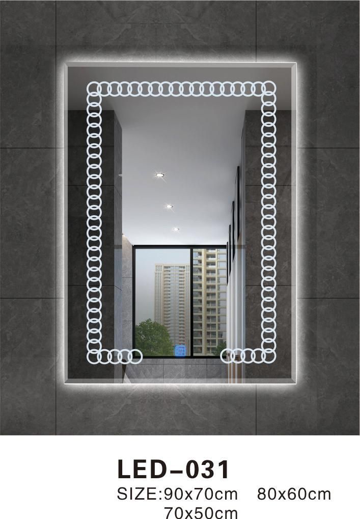 Home Bathroom Decorative Glass Mirror Dressing Mirror Decorative Mirror Touch Screen Bathroom Mirror Wall Mounted Metal Frame Smart LED Mirror