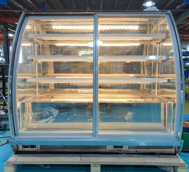 Bakery Showcase with Heated Curve Sliding Glass Door Front Open Heavy Duty High Ambient Cake Cooler