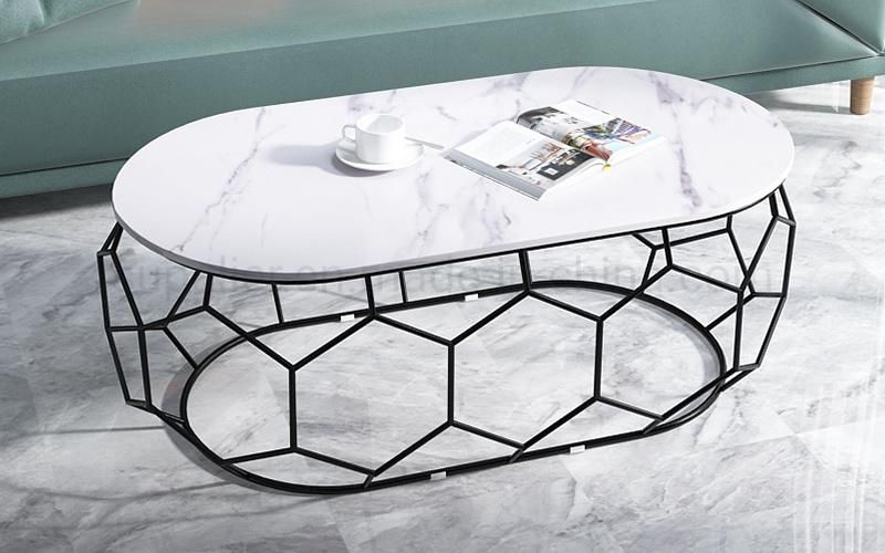 Living Room Low Height Metal Coffee Table with Marble