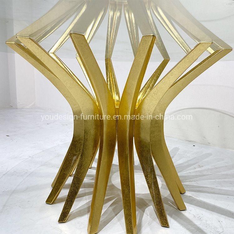 Luxury Glass Top Round Modern Hotel Dining Table Dining Room Furniture Outdoor Dining Table with Gold Legs