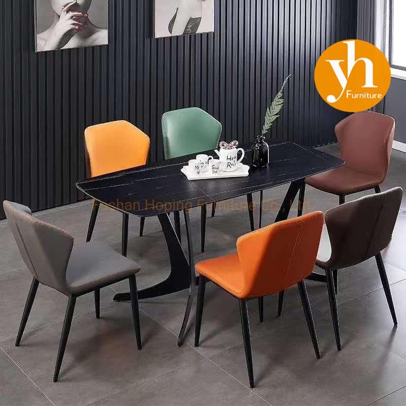 Wholesale Simple Rectangular Modern Wooden Table Top Pasted with Paper Dining Table Irregular MDF Table and Faux Leather 4 Chairs for Latin America