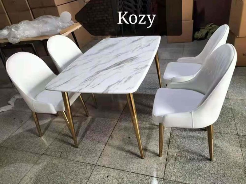 Marble Top Material Glass Dining Room Table Set 6 Chairs