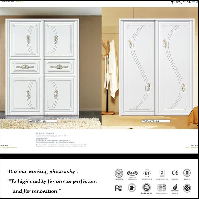 Modern White Leather Sliding Wood Wardrobe