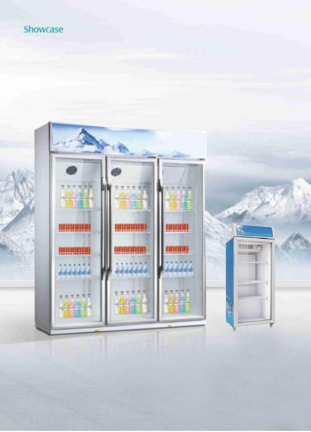 Commercial Refrigerator Glass Door Beverage Display 3 Doors Vertical Showcase