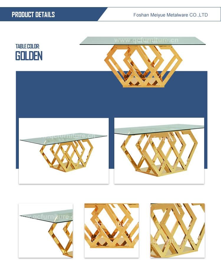 Home Furniture Glass Top Gold Stainless Steel Dining Table