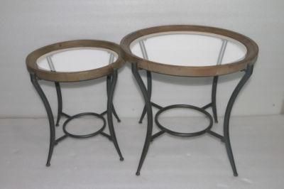 Modern Furniture Wood and Metal Glass Set of 2 Coffee Table 98311