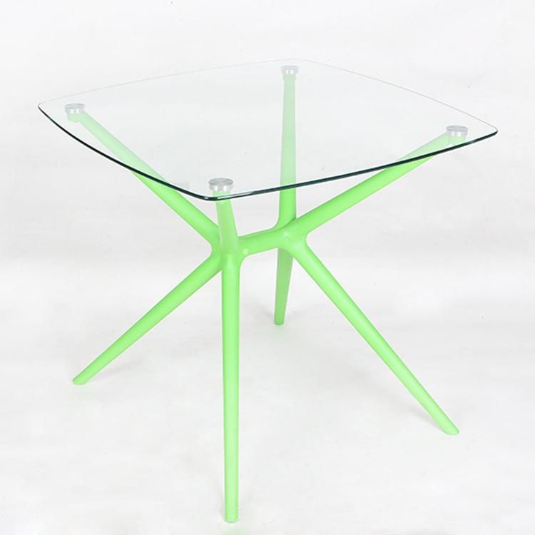 New Green Comfort Dining Table Glass Designer Coffee Table 80*80*72 Size Plastic Legs Glass Coffee Tables Furniture Living Room