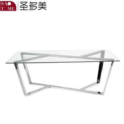 Living Room Furniture Stainless Steel Rectangular Glass Top Coffee Table