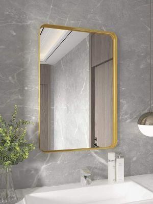 Bathroom Wall Mirror Rectangle Mirror Rounded Corners Gold Metal Framed Mirror for Bathroom Hangs Horizontal or Vertical