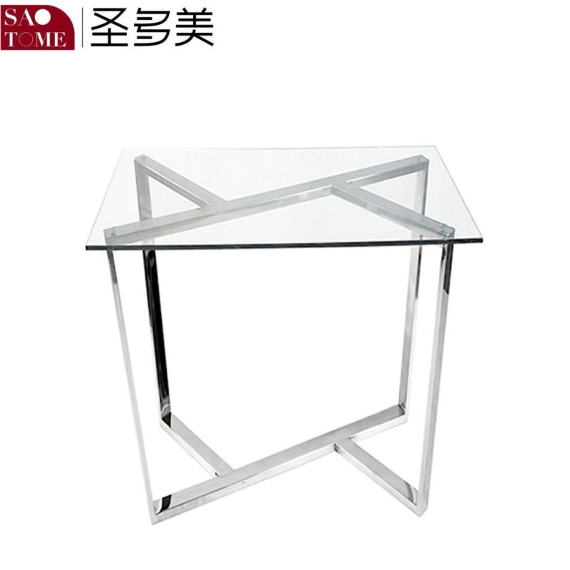 Modern Living Room Stainless Steel Transparent Glass Coffee Table