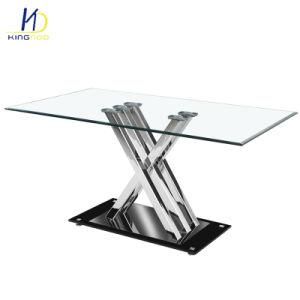 Modern Room Furniture Square Tempered Glass Restaurant Dining Table