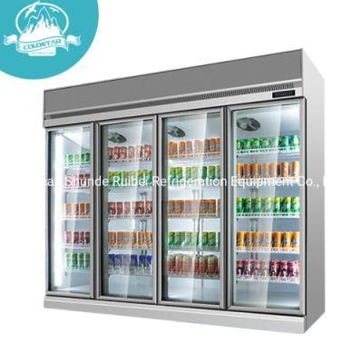 Supermarket 4 Glass Doors Milk Beverage Upright Refrigerated Showcase