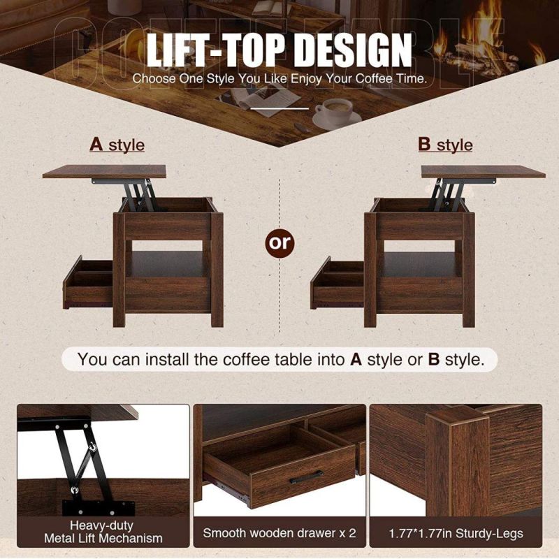 Modern Wood Coffee Table for Living Room with 2 Drawers