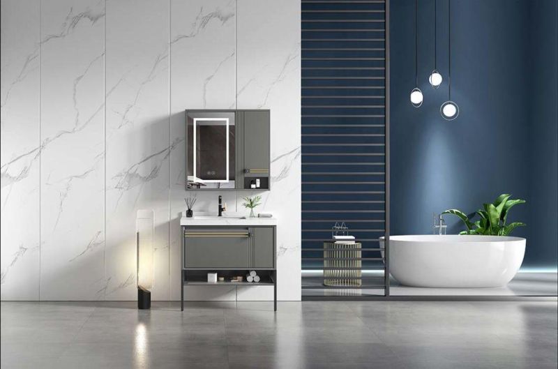 High Quality Floor Mounted Bathroom Cabinet with Ceramic Sink and Mirror Cabinet