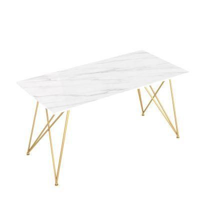 Luxury Home Restaurant Furniture MDF Top Marble Dining Sets Table with Golden Painted Legs