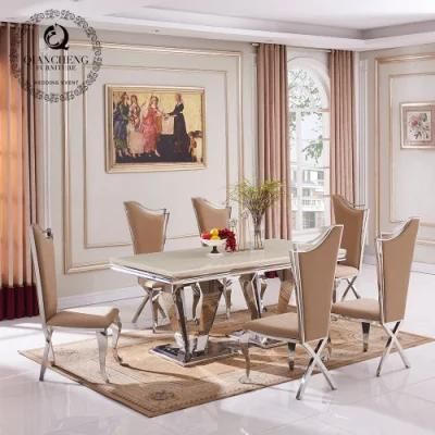 Metal Marble/Glass Top Restaurant Dining Table with 6chairs