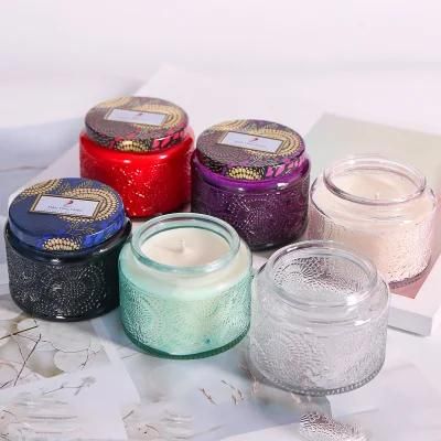 Color Covered Retro Small Relief Glass Candle Cup Mood Fragrance Glass Candle Jar Candle Holder Empty Bottle