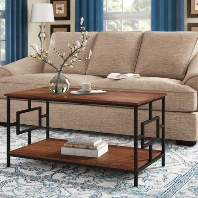 Gray Oak Finish Coffee Table Furniture with Storage Shelf for Living Room
