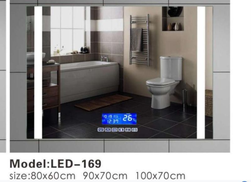 Framless Modern Wall Glass Bluetooth LED Light Bathroom Vanity Mirror