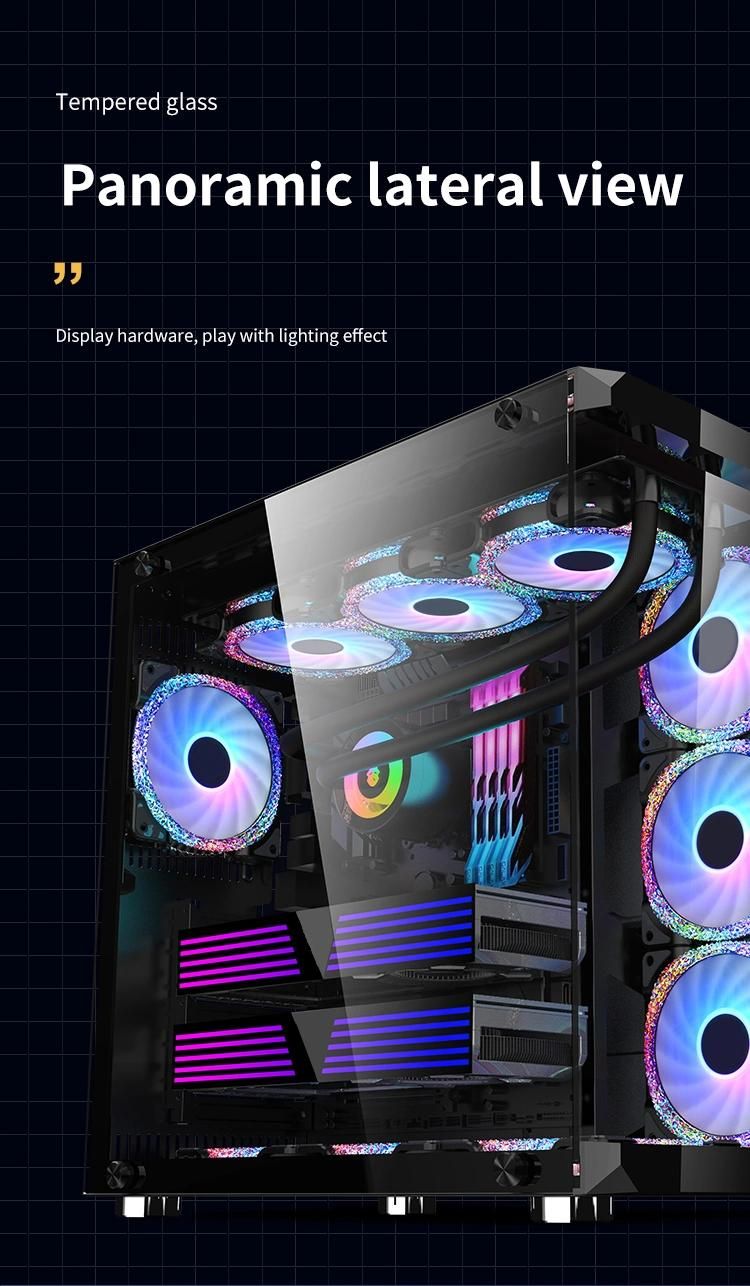 2022 USB 3.0 Micro ATX Custom White Black Pink Gaming Computer PC Case with Tempered Glass Cabinet and 10 RGB Cooling Fan