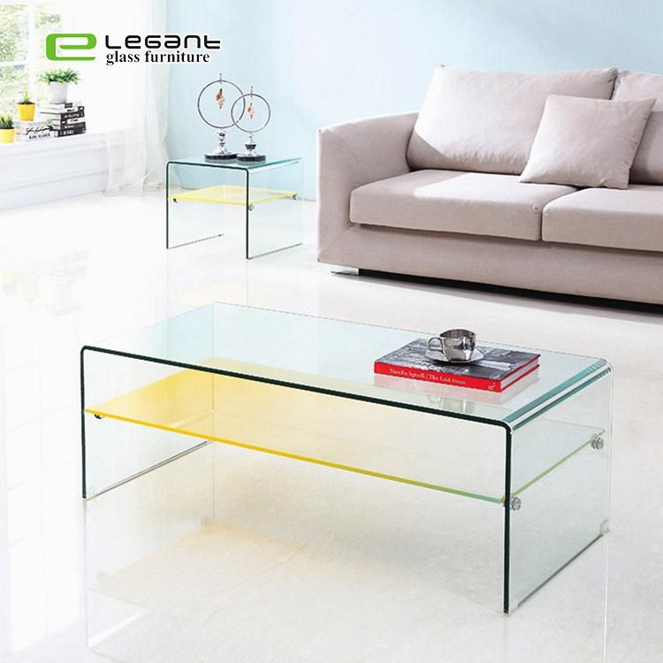 Simple Living Room Bent Glass Coffee Tea Table Design