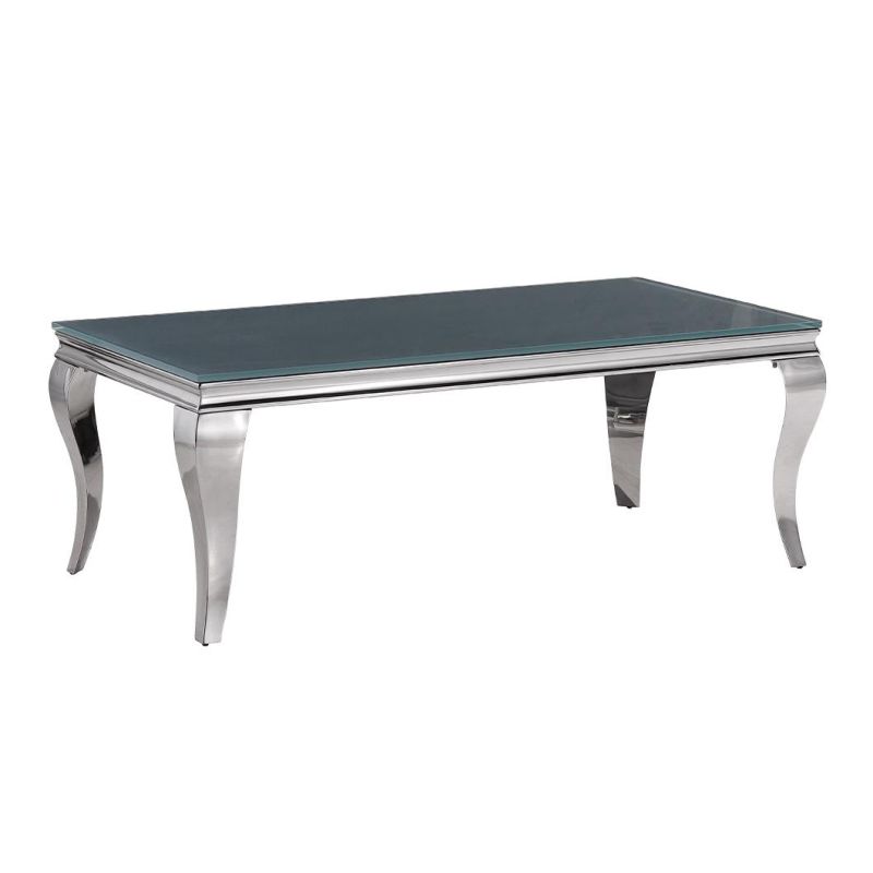 Modern High End Living Room Furniture Tempered Glass Silver Stainless Steel Metal Square Coffee Tables