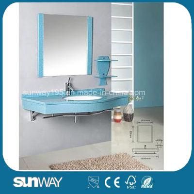 Elegant Design Modern Style Wall Mounted Mirrored Blue Bathroom Glass Cabinet
