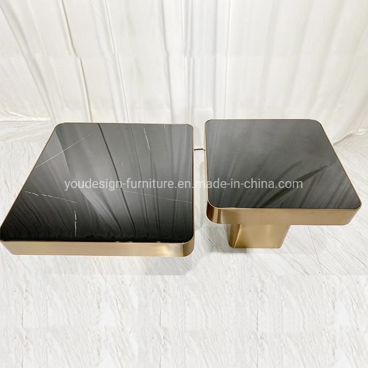 Living Room Modern Side Coffee Table Sets Glass/Marble Top Gold Base Corner Table Furnitures for Villa Hotel