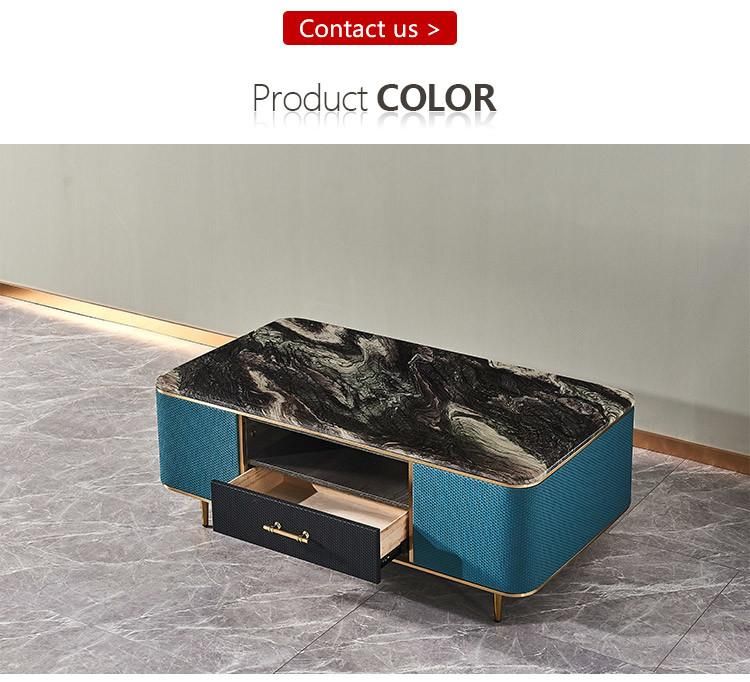 Oval Luxury Marble Tap PU Cover Coffee Table with Drawer