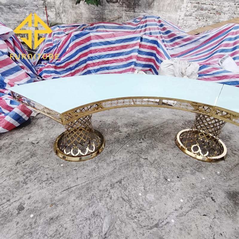 New Round Foot Stainless Steel Frame Glass Table Top Wedding Banquet Modern Luxurious Golden Semicircle Table