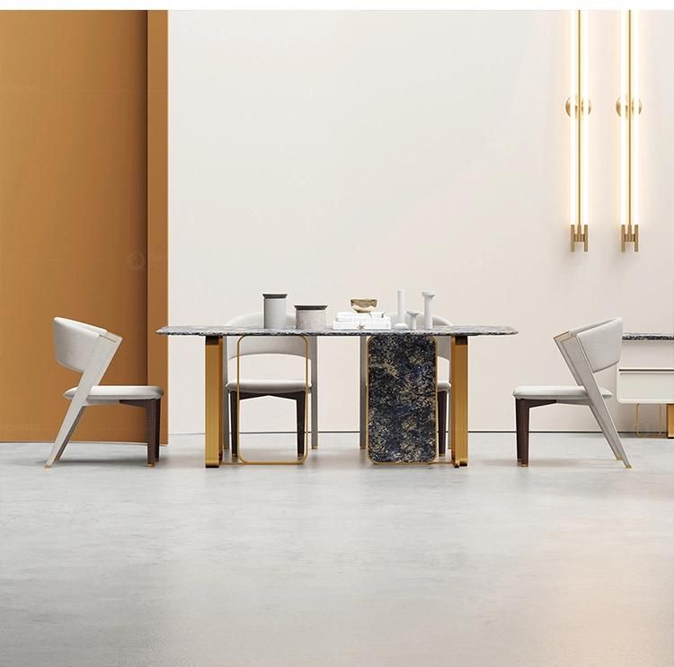 Luxury Brushed Gold Modern Nature Marble Stainless Steel Dining Table