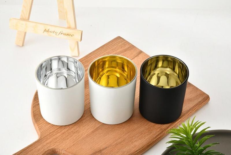 Hot Sale Frost Black Glass Candle Jar Eletroplate Gold Tealight Holder